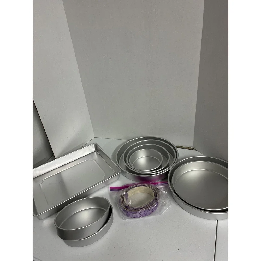 Wilton Pro Aluminum Tiered Round and Rectangular Cake Pan Set with Bake Strips